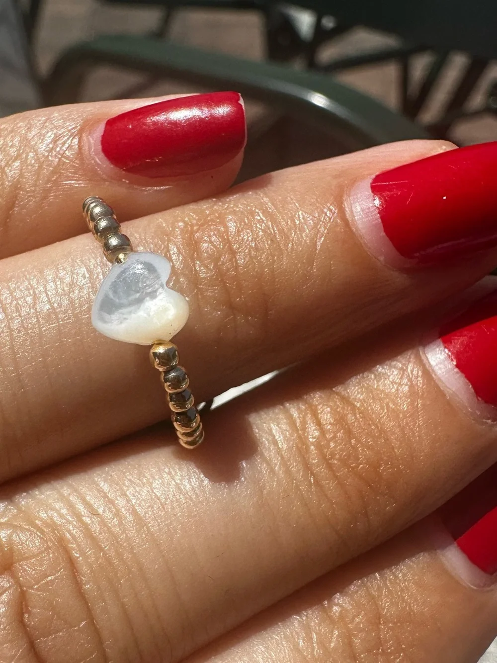 New 14K Solid Gold Heart Pearl Beaded ring Solid 14K gold band ring beaded 6
